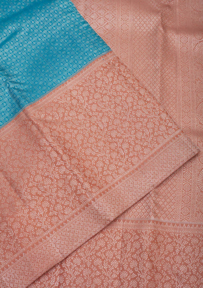 Sky Blue Zariwork Pure Silk Saree-Koskii