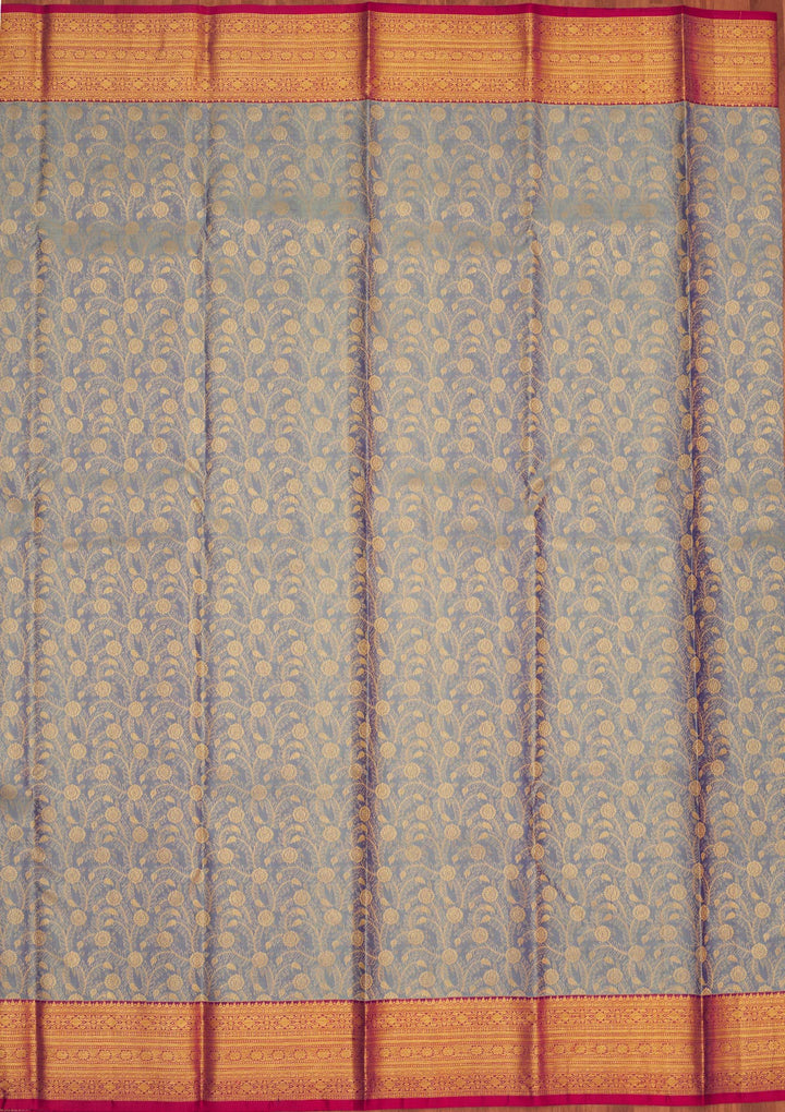 Sky Blue Zariwork Pure Silk Saree-Koskii