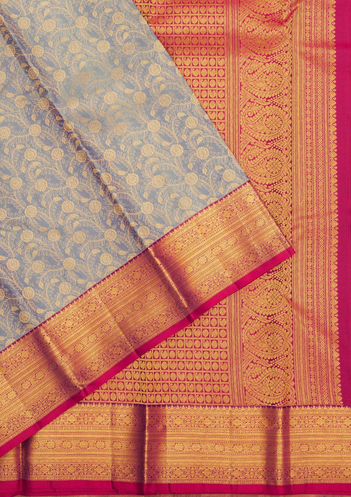 Sky Blue Zariwork Pure Silk Saree-Koskii
