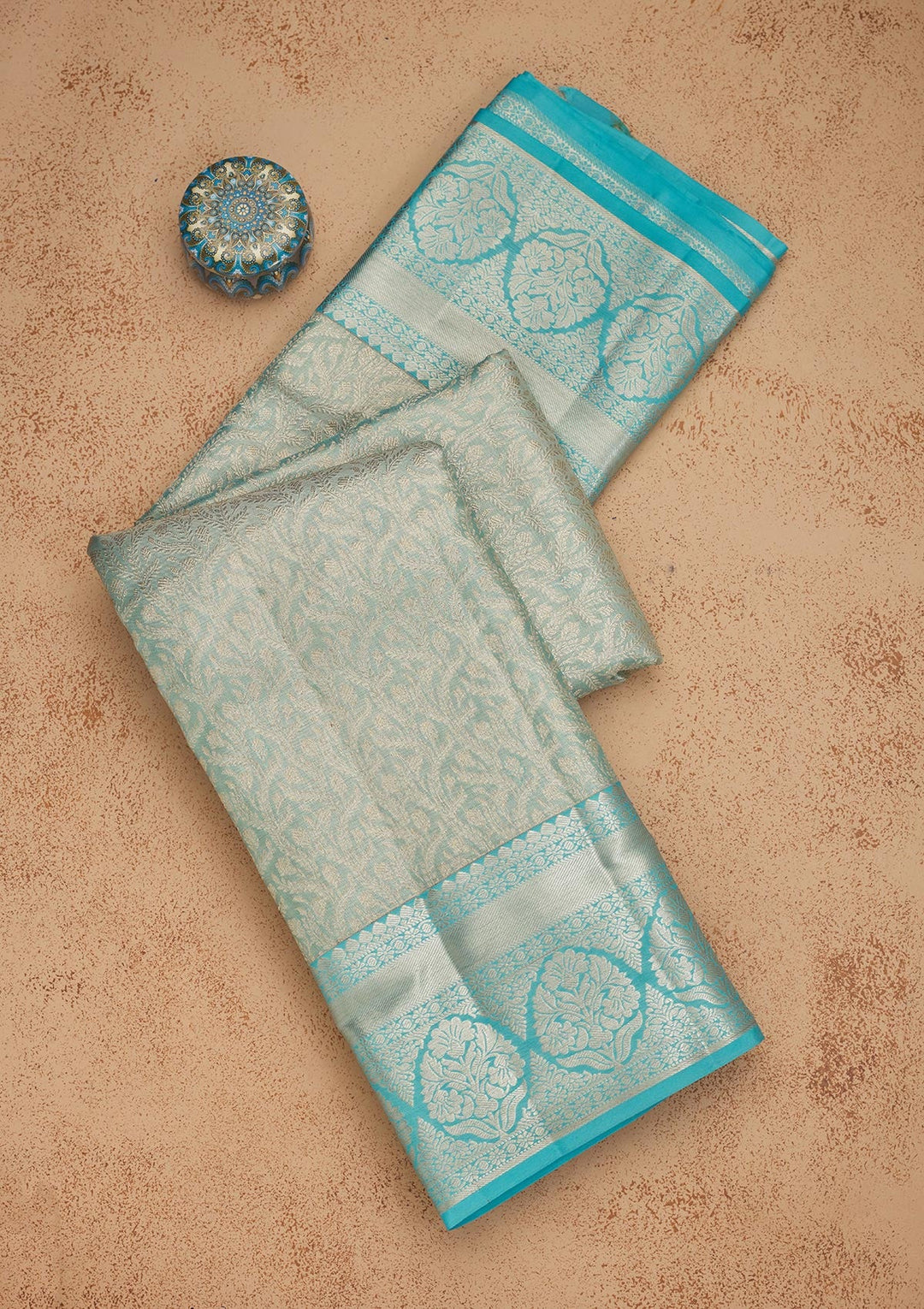 Sky Blue Zariwork Pure Silk Saree-Koskii