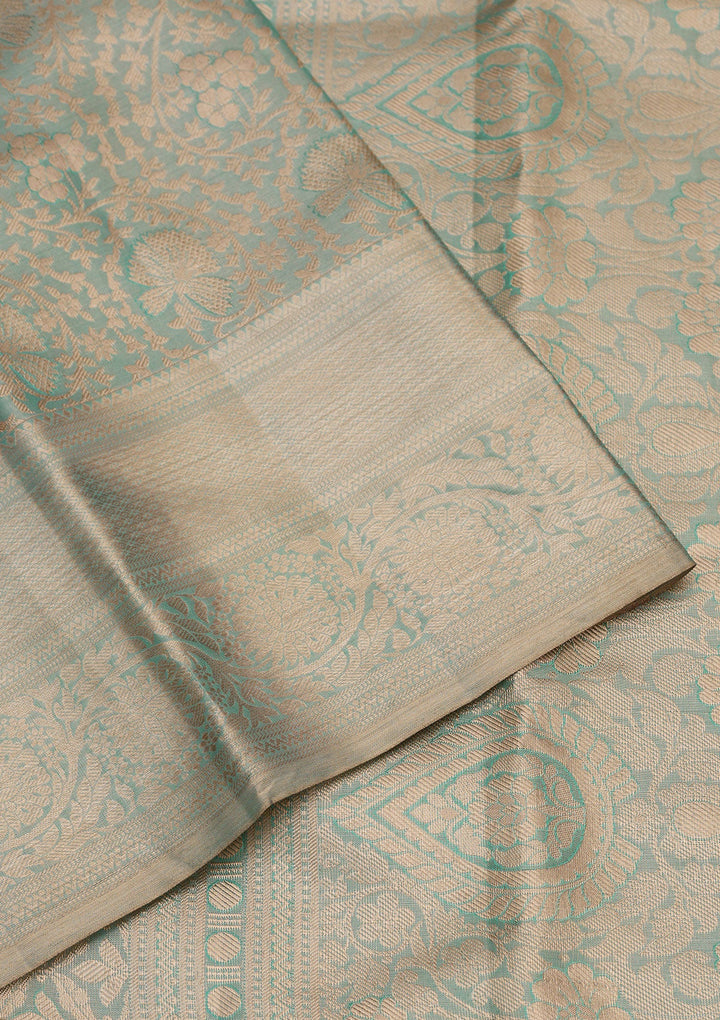 Sky Blue Zariwork Pure Silk Saree-Koskii