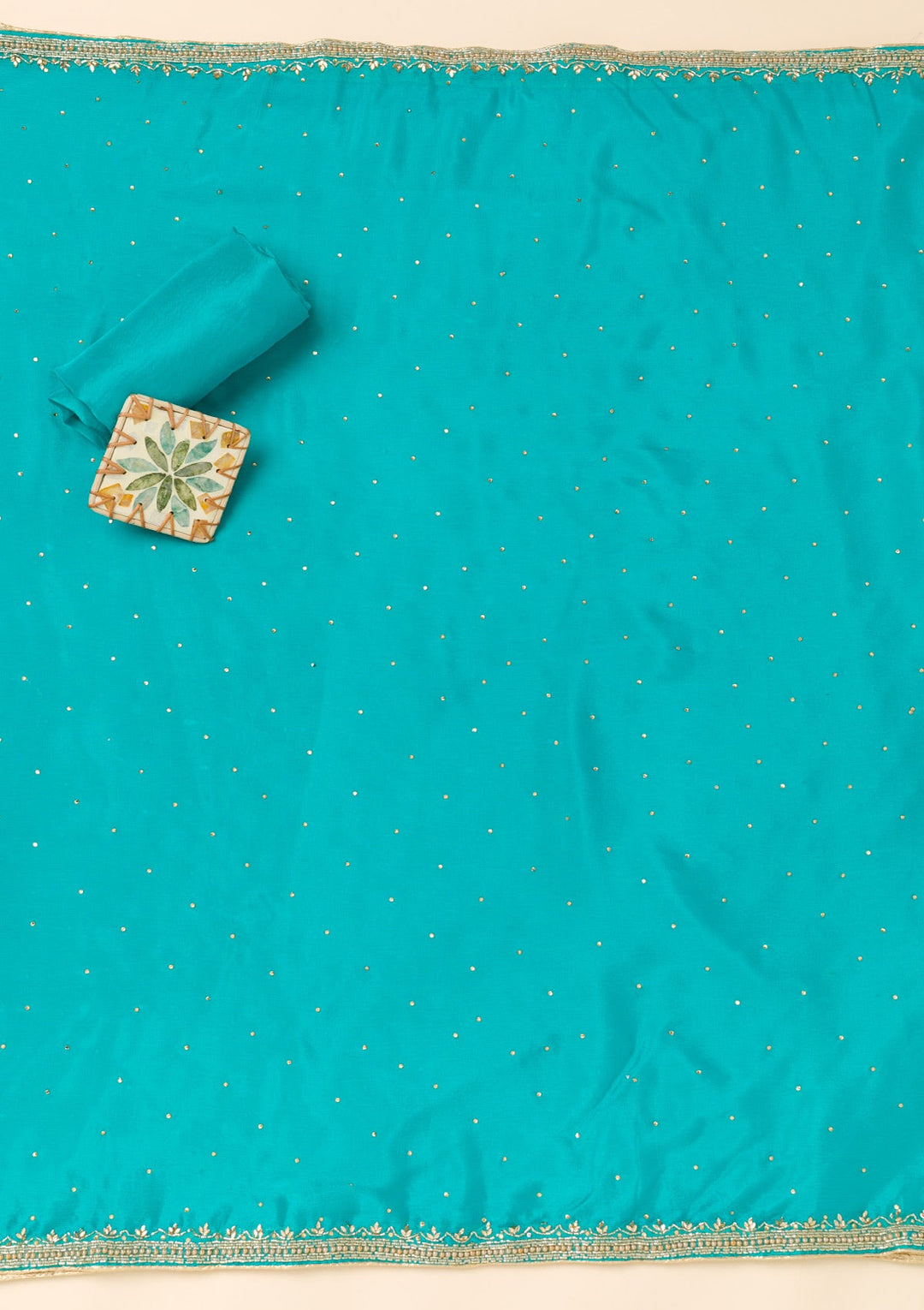 Sky Blue Cutdana Crepe Unstitched Salwar Suit-Koskii