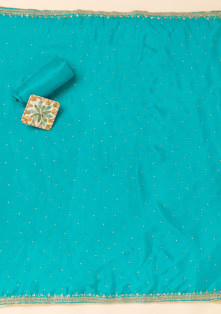 Sky Blue Cutdana Crepe Unstitched Salwar Suit-Koskii