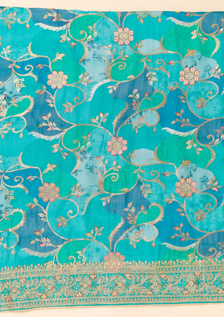 Sky Blue Cutdana Crepe Unstitched Salwar Suit-Koskii