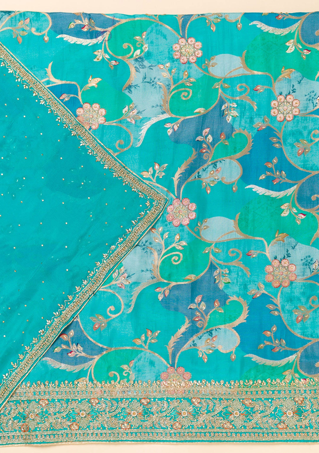 Sky Blue Cutdana Crepe Unstitched Salwar Suit-Koskii