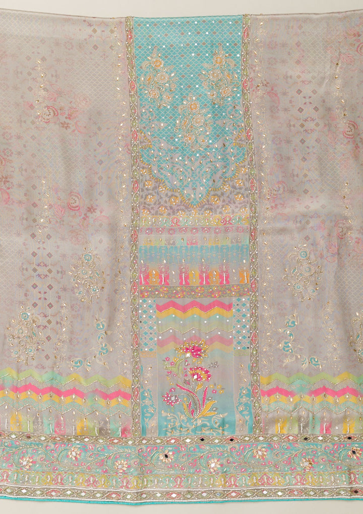 Sky Blue Cutdana Crepe Unstitched Salwar Suit-Koskii