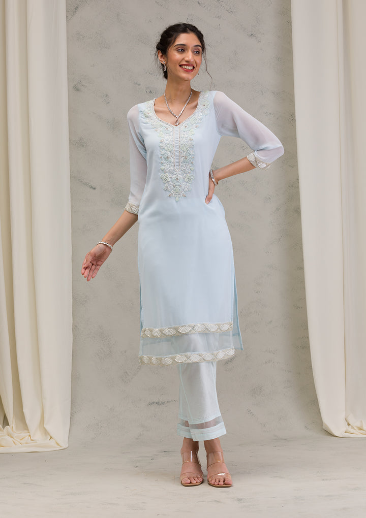 Sky Blue Cutdana Georgette Readymade Salwar Kameez