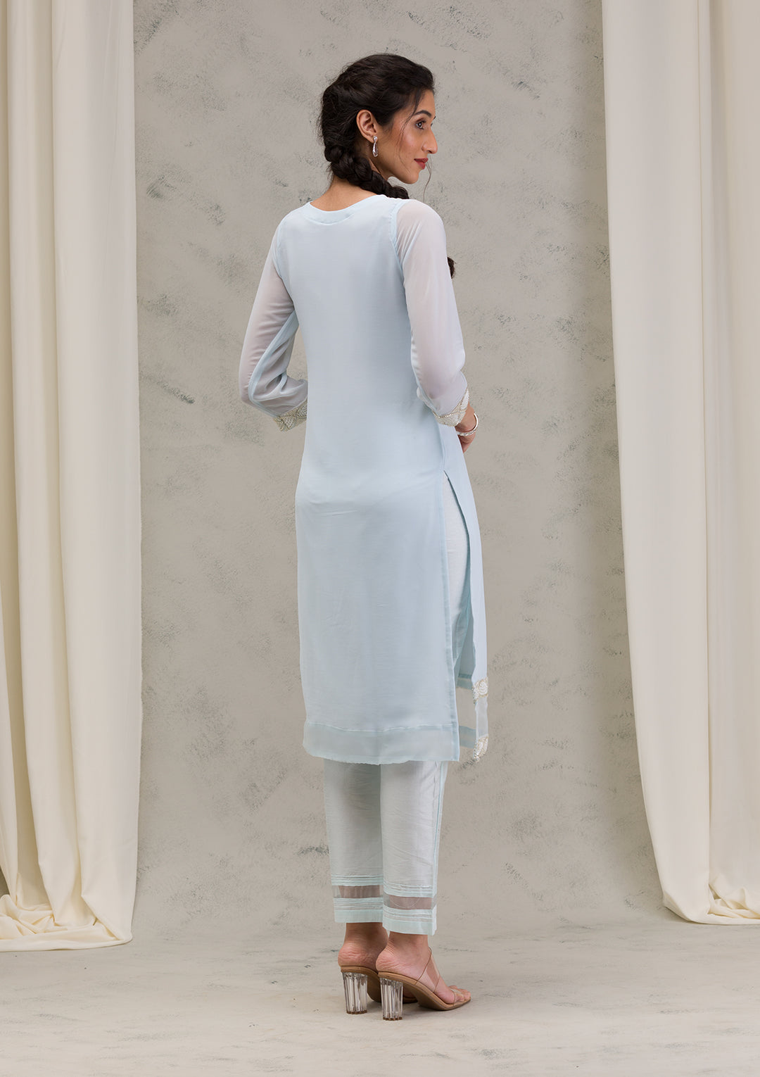 Sky Blue Cutdana Georgette Readymade Salwar Kameez