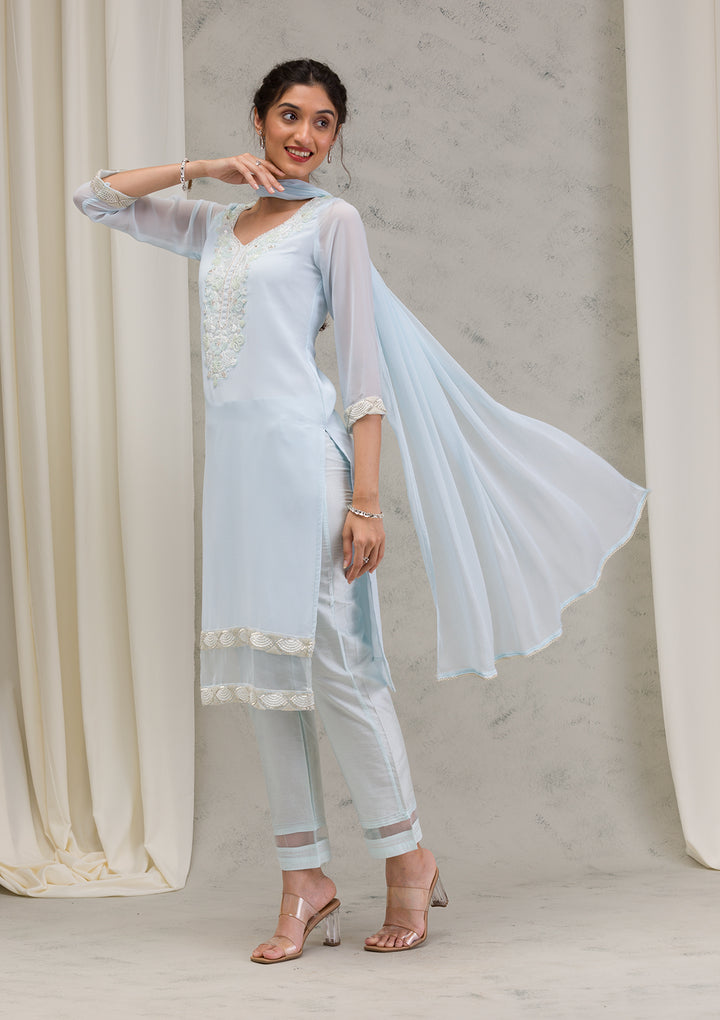 Sky Blue Cutdana Georgette Readymade Salwar Kameez
