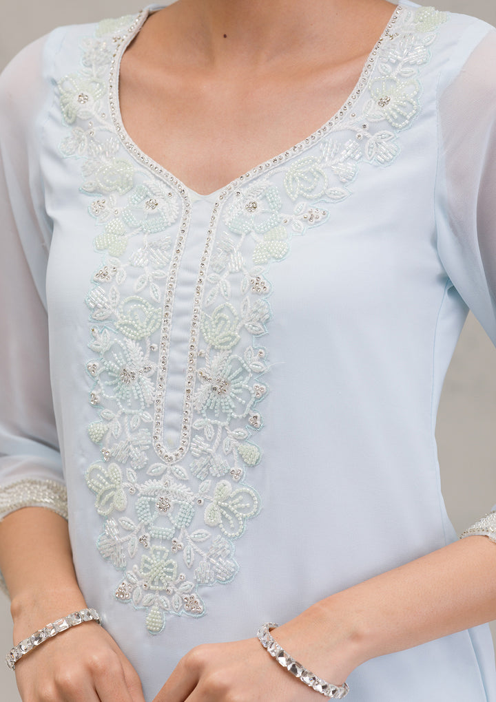 Sky Blue Cutdana Georgette Readymade Salwar Kameez