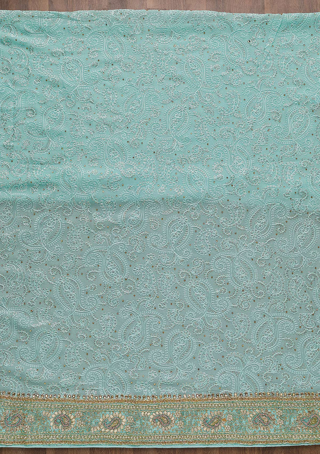 Sky Blue Cutdana Georgette Unstitched Salwar Suit-Koskii