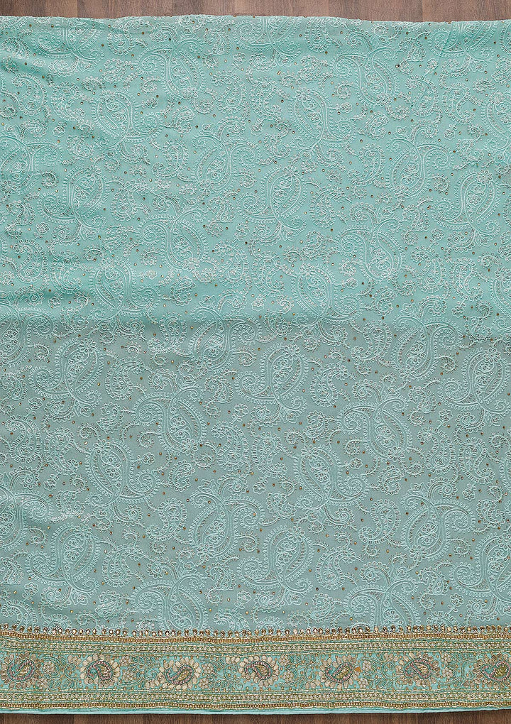 Sky Blue Cutdana Georgette Unstitched Salwar Suit-Koskii