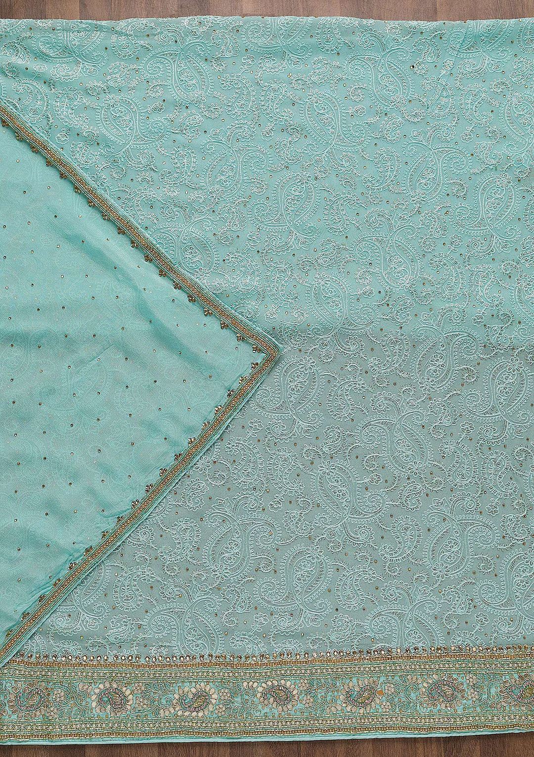 Sky Blue Cutdana Georgette Unstitched Salwar Suit-Koskii