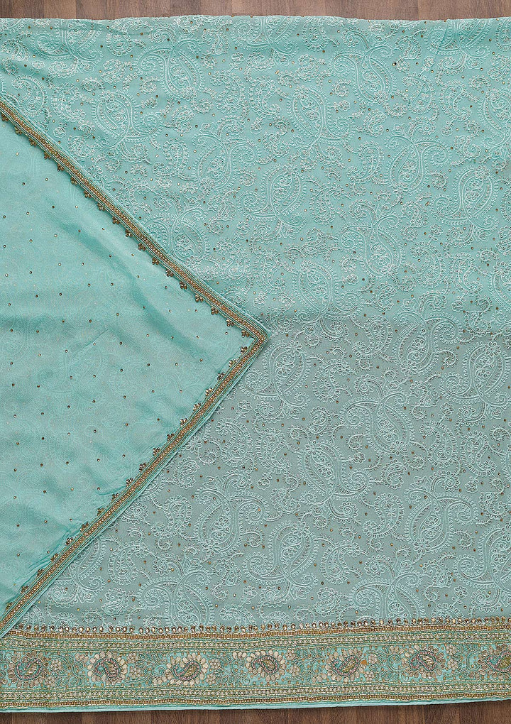 Sky Blue Cutdana Georgette Unstitched Salwar Suit-Koskii