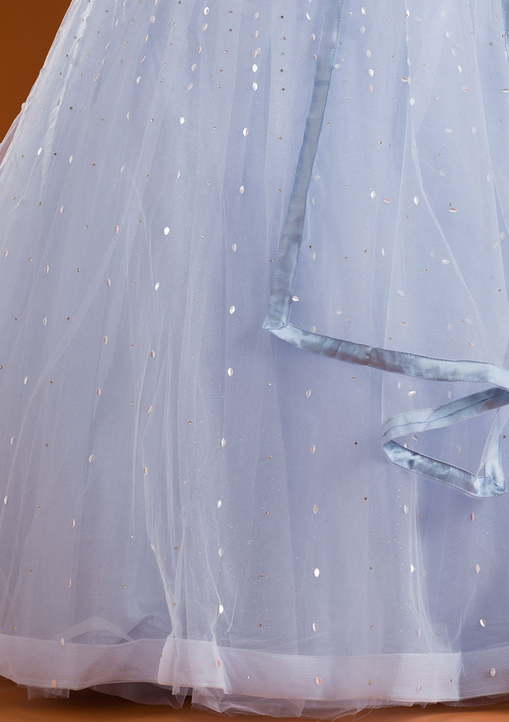 Sky Blue Cutdana Net Readymade Lehenga-Koskii