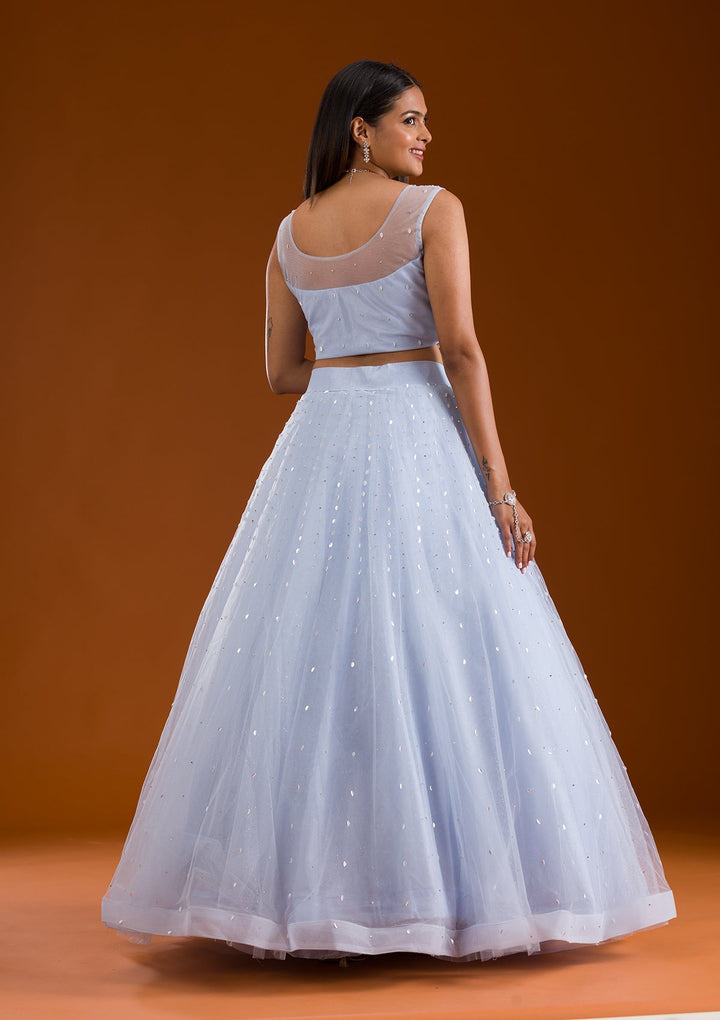 Sky Blue Cutdana Net Readymade Lehenga-Koskii
