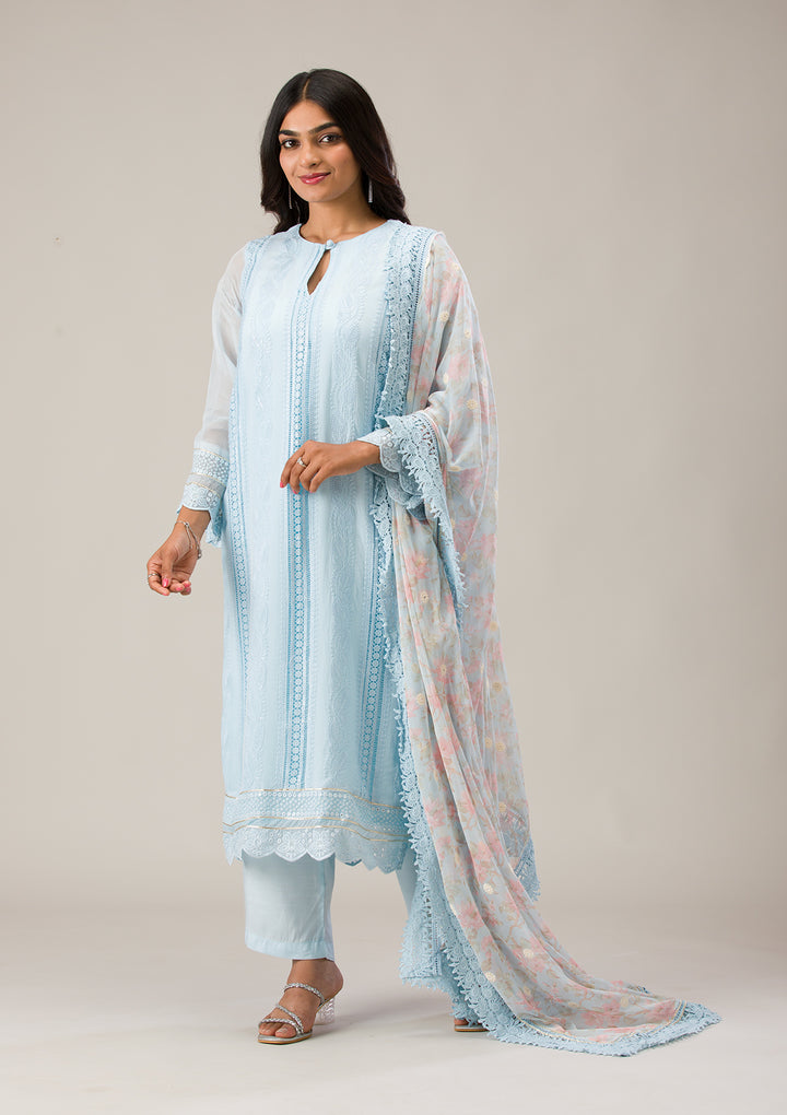 Sky Blue Cutwork Georgette Unstitched Salwar Suit