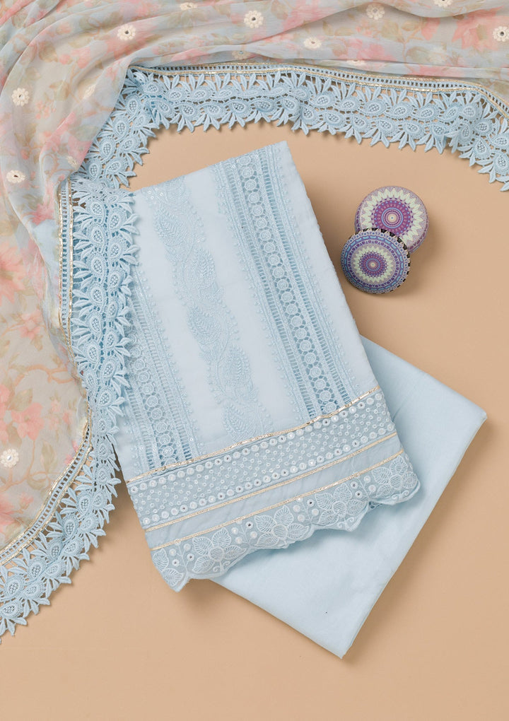 Sky Blue Cutwork Georgette Unstitched Salwar Kameez-Koskii
