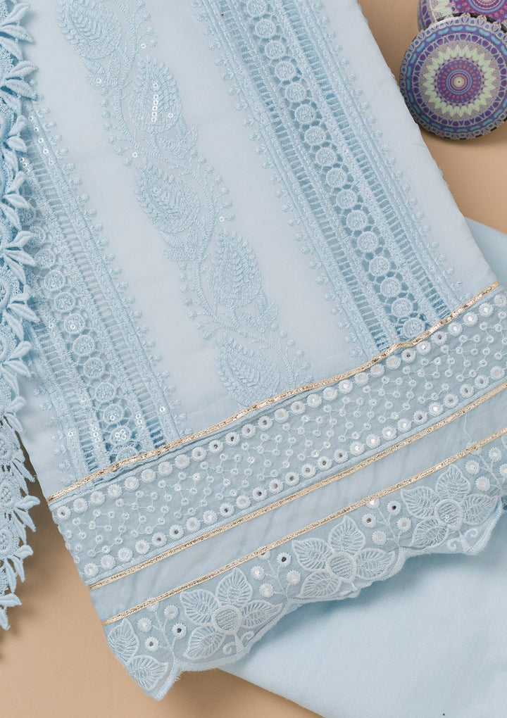 Sky Blue Cutwork Georgette Unstitched Salwar Kameez-Koskii