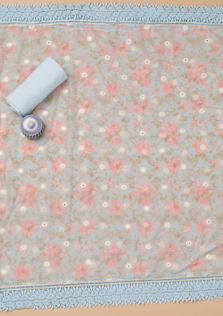 Sky Blue Cutwork Georgette Unstitched Salwar Kameez-Koskii