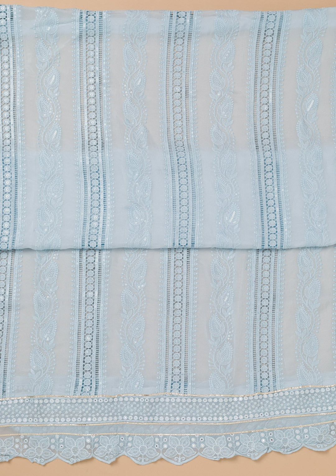 Sky Blue Cutwork Georgette Unstitched Salwar Kameez-Koskii