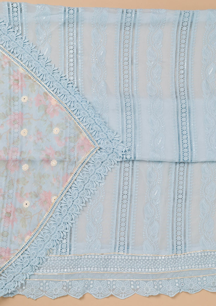 Sky Blue Cutwork Georgette Unstitched Salwar Kameez-Koskii