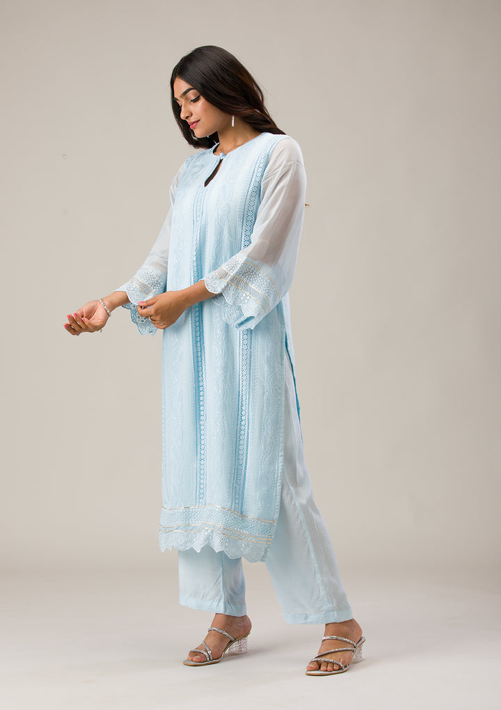 Sky Blue Cutwork Georgette Unstitched Salwar Suit