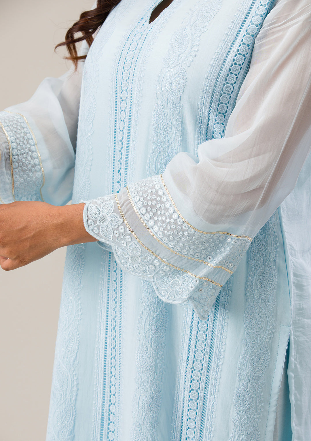 Sky Blue Cutwork Georgette Unstitched Salwar Suit