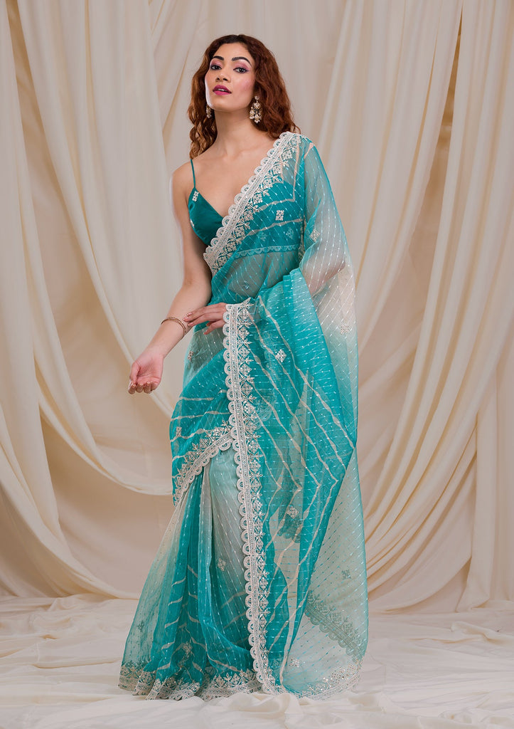 Net Designer Saree In Sky Blue Colour - SR4690186