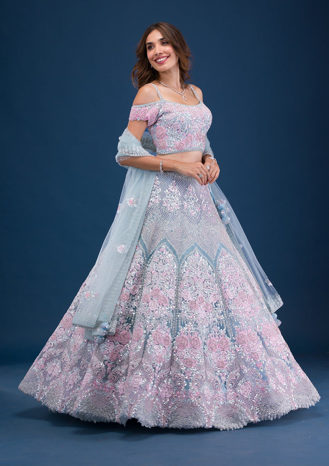 sky blue and pink combination dress Pastel Blue and Pink