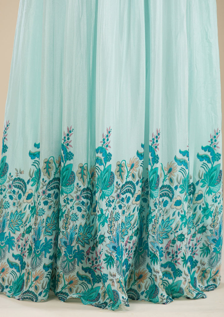 Sky Blue Printed Georgette Readymade Salwar Suit-Koskii