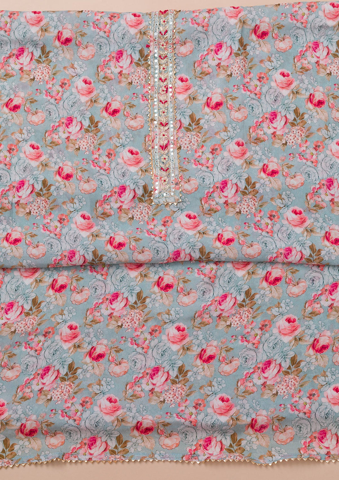 Sky Blue Printed Georgette Unstitched Salwar Suit-Koskii