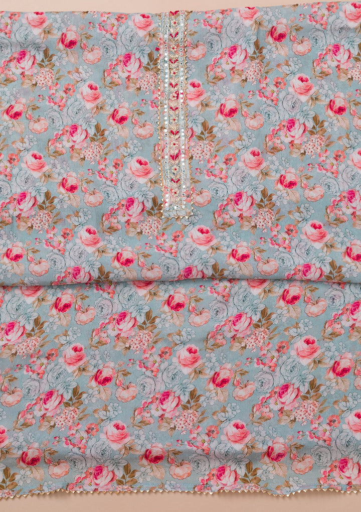 Sky Blue Printed Georgette Unstitched Salwar Suit-Koskii