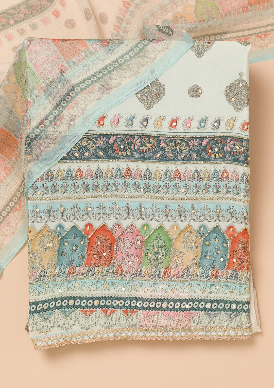 Sky Blue Printed Georgette Unstitched Salwar Suit-Koskii