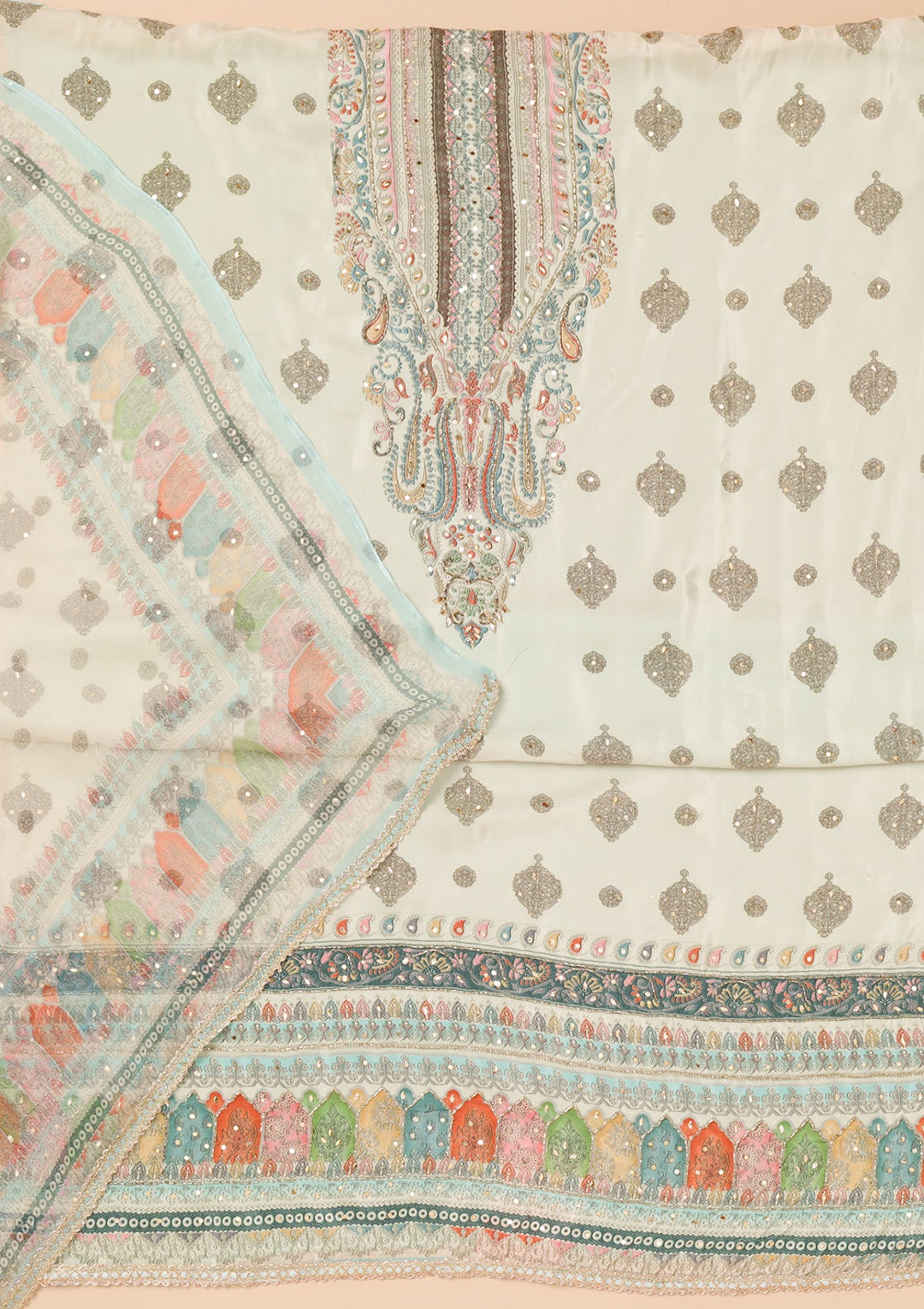 Sky Blue Printed Georgette Unstitched Salwar Suit-Koskii