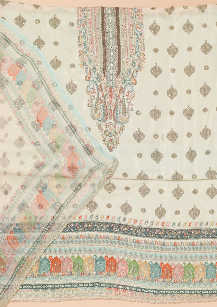 Sky Blue Printed Georgette Unstitched Salwar Suit-Koskii