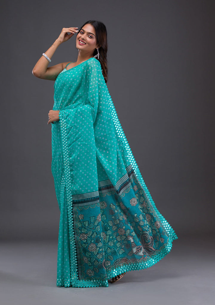 Pista Green Stonework Georgette Designer Saree-Koskii