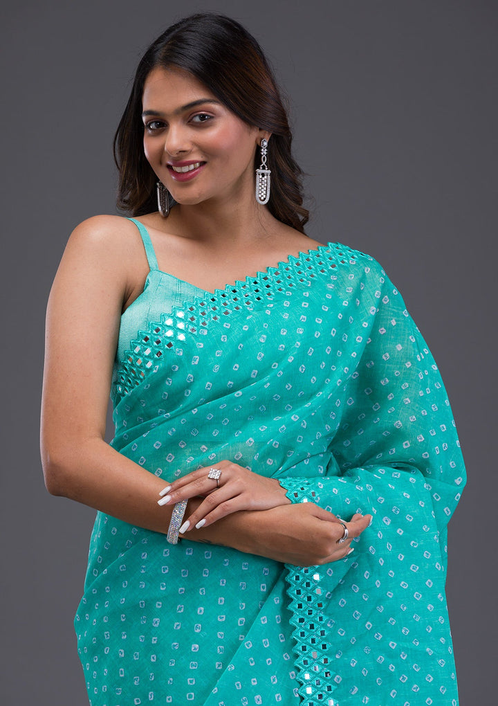 Pista Green Stonework Georgette Designer Saree-Koskii