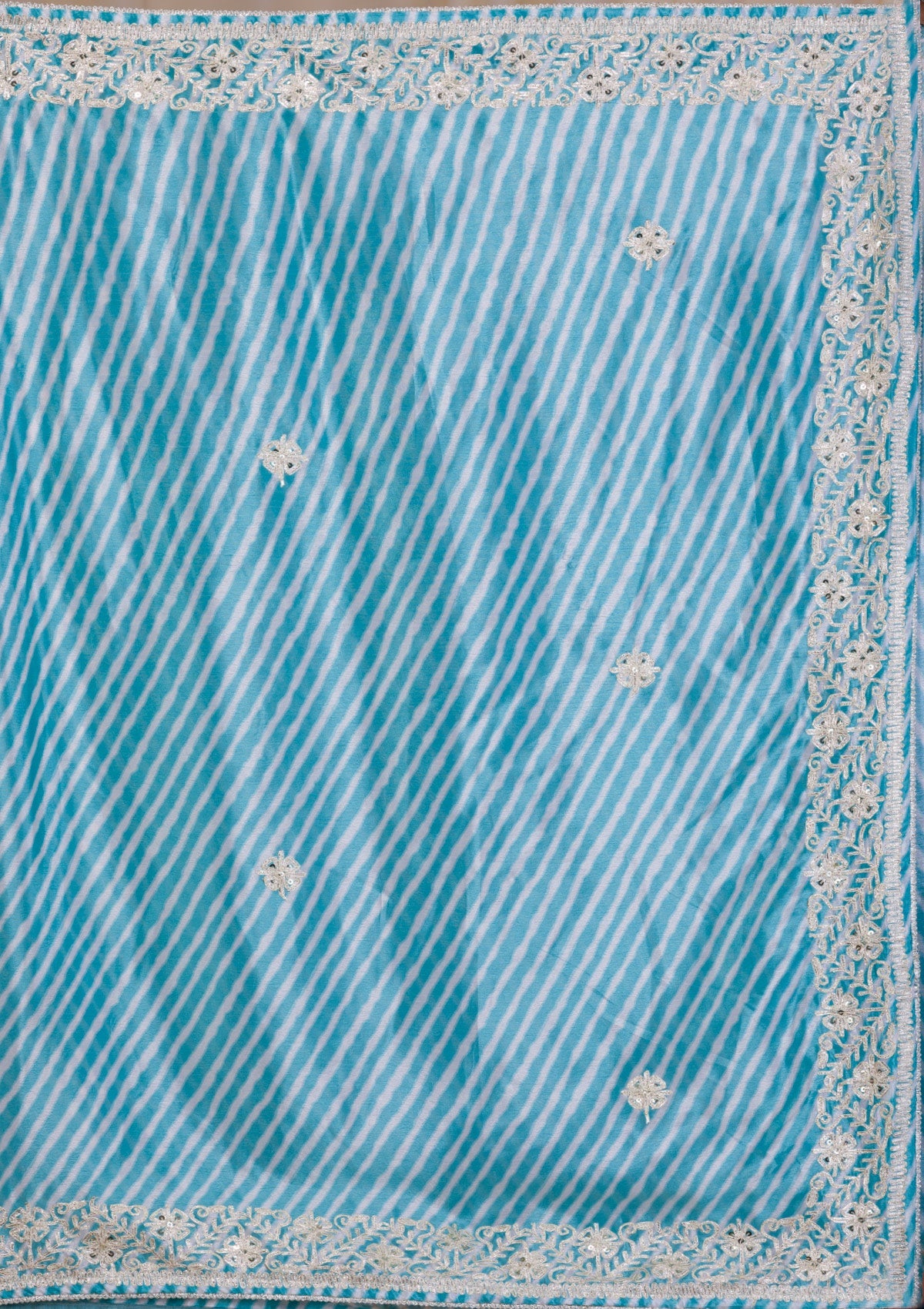 Sky Blue Printed Semi Crepe Saree-Koskii