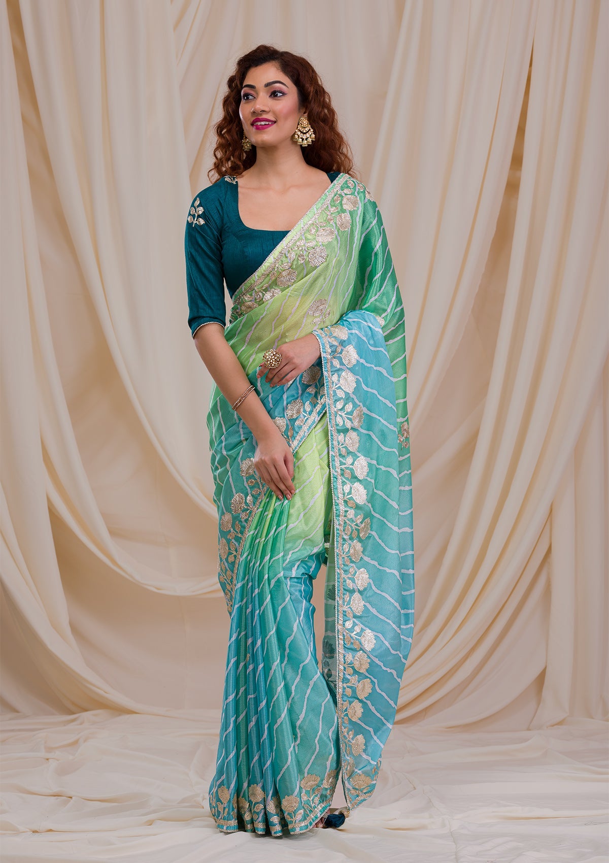 Grey Stonework Satin Designer Saree-Koskii