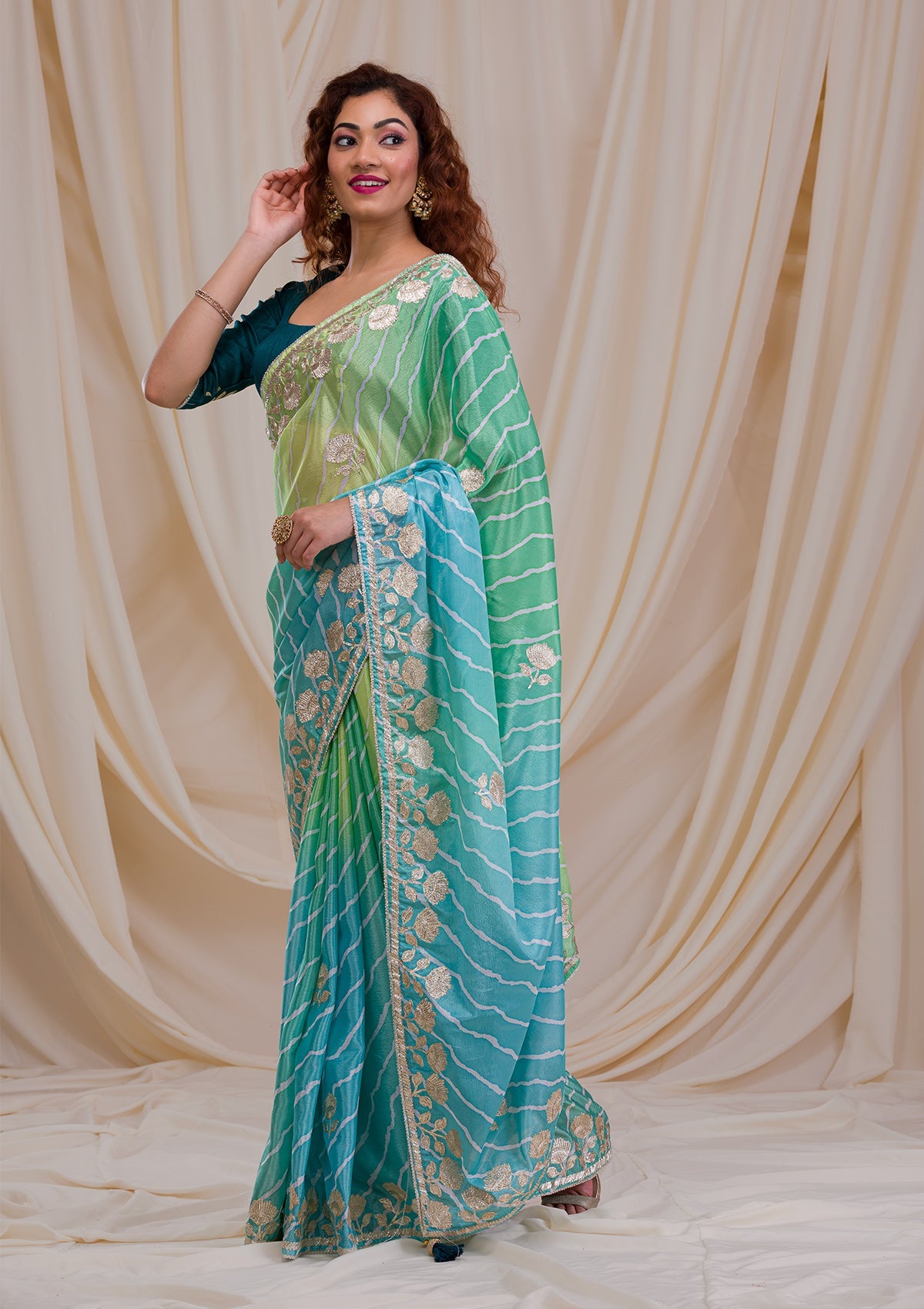 Grey Stonework Satin Designer Saree-Koskii