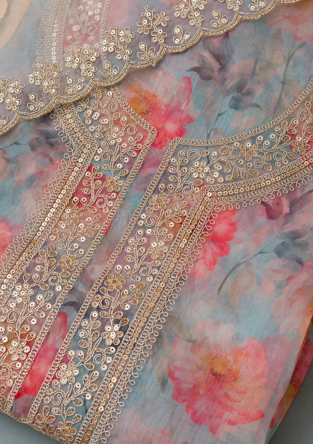 Sky Blue Printed Tissue Unstitched Salwar Suit