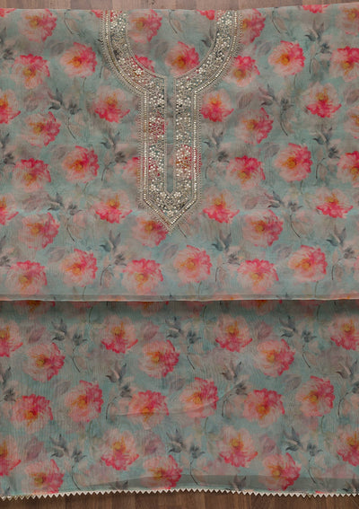 Sky Blue Printed Tissue Unstitched Salwar Suit-Koskii
