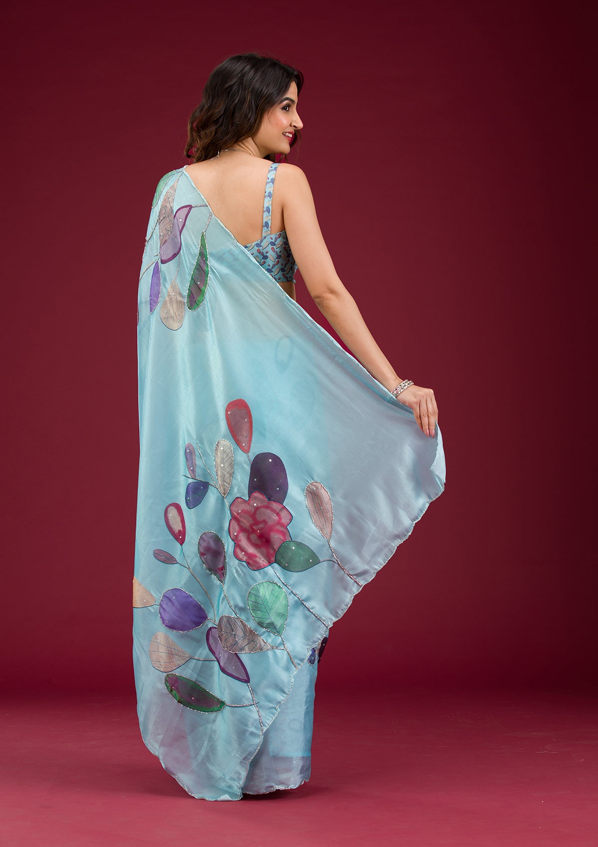 Sky Blue Printed Tissue Saree