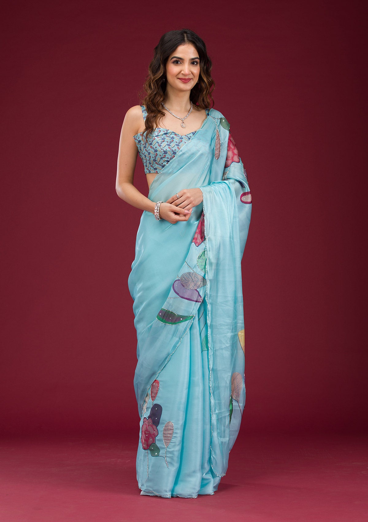 Sky Blue Printed Tissue Saree