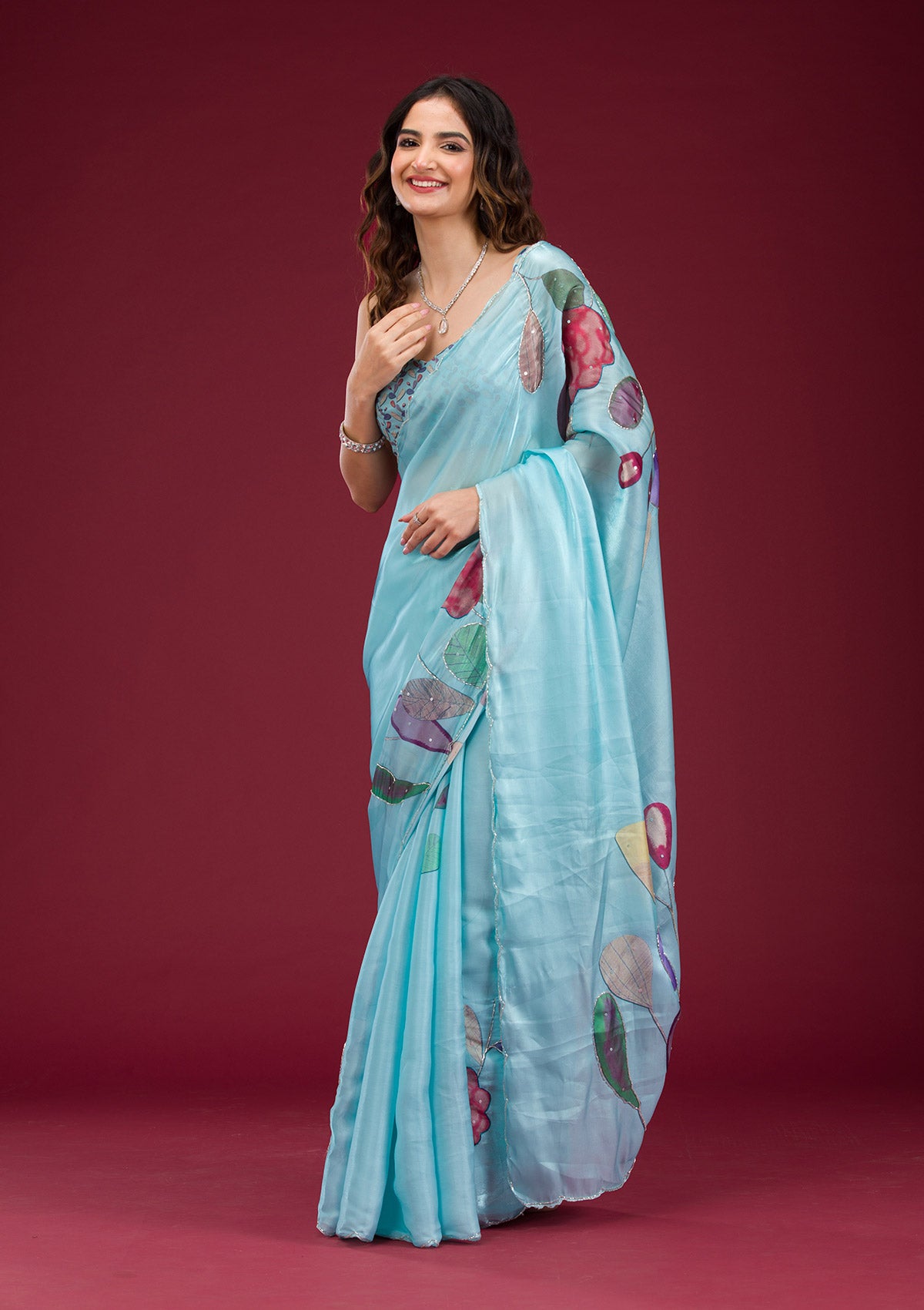 Sky Blue Printed Tissue Saree