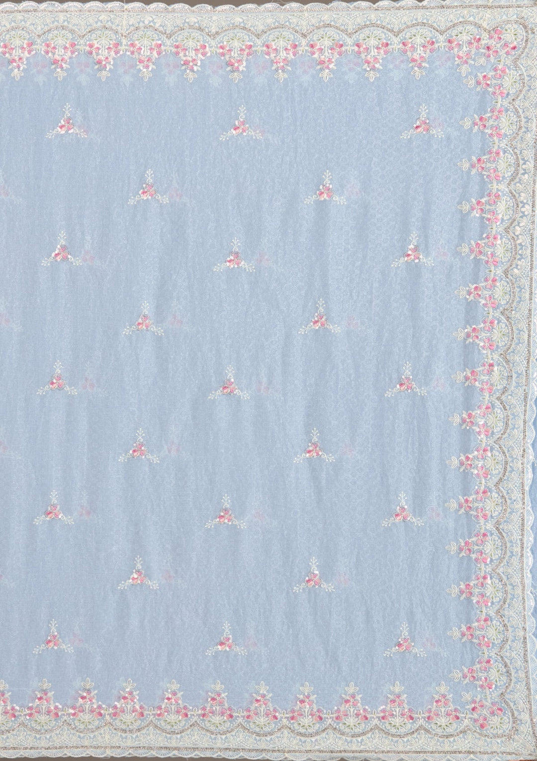 Sky Blue Sequins Chiffon Saree-Koskii