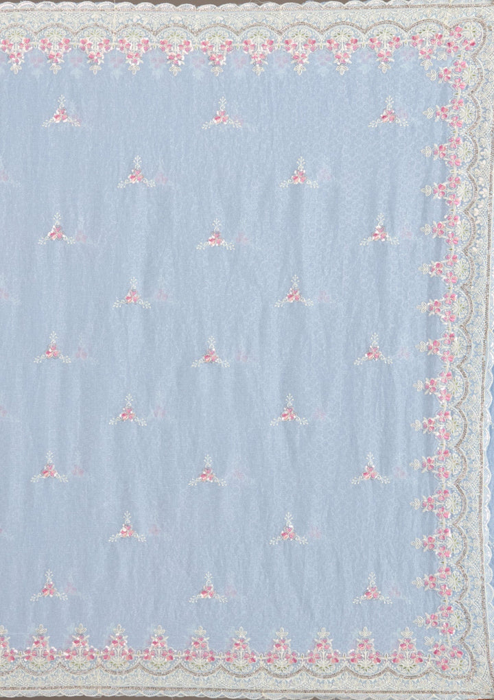 Sky Blue Sequins Chiffon Saree-Koskii