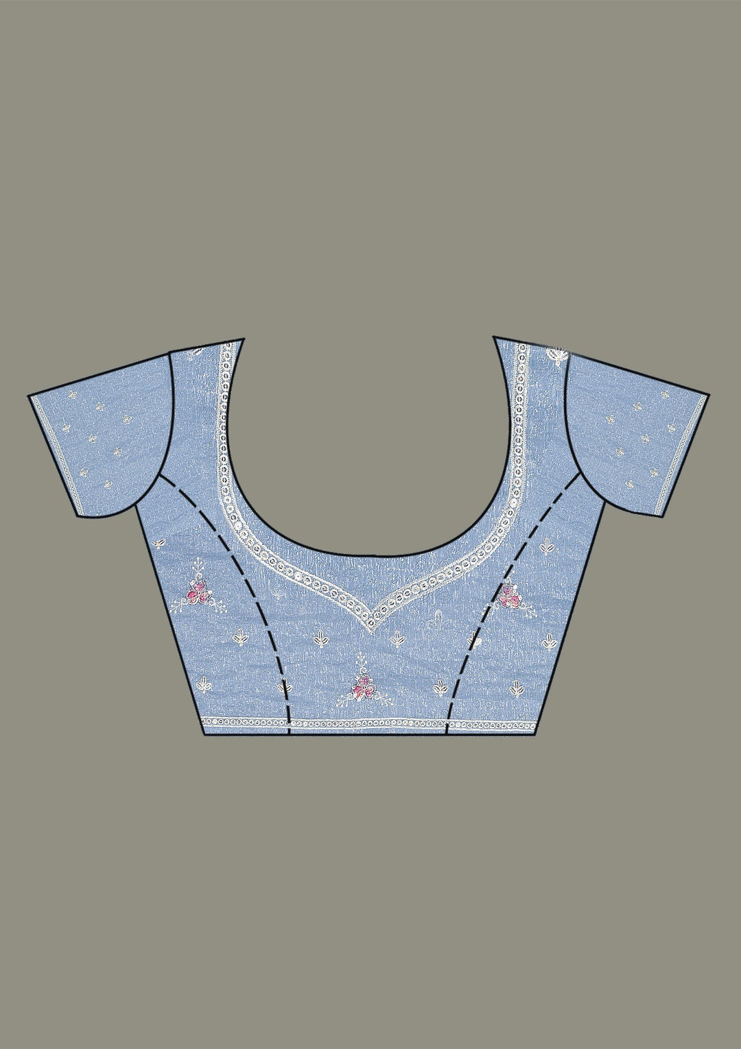 Sky Blue Sequins Chiffon Saree-Koskii