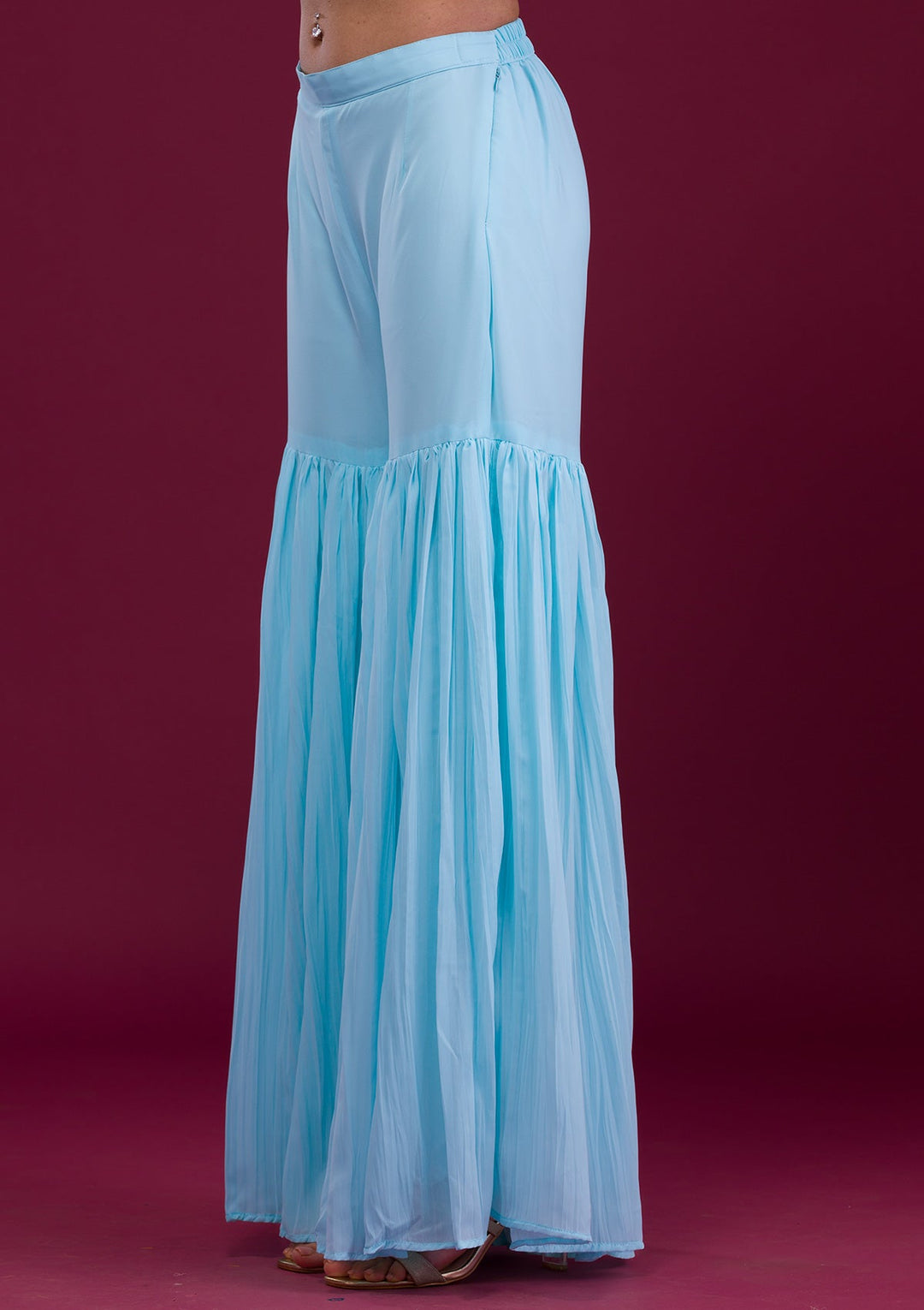 Sky Blue Sequins Georgette Readymade Salwar Kameez-Koskii